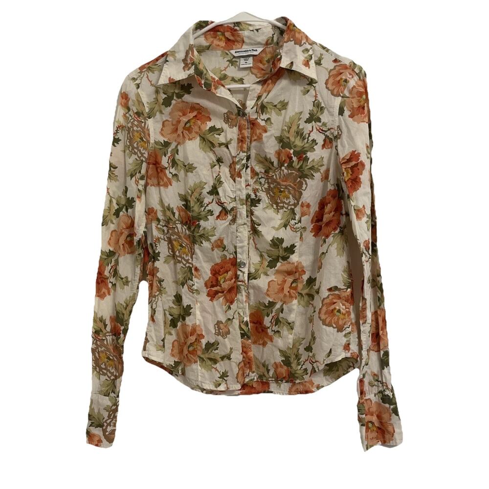 Abercrombie Fitch Abstract Floral Print Button Down Shirt Casual Office Size XL